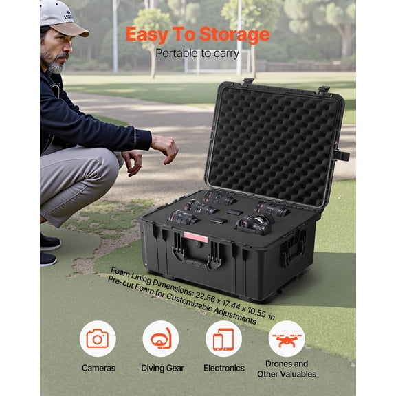 Multi-Functional Waterproof Hard Case with Removable Foam Inserts, Smooth-Gliding Wheels and Retractable Handle Optimized for Travel, Military Operations and Electronic Device Protection