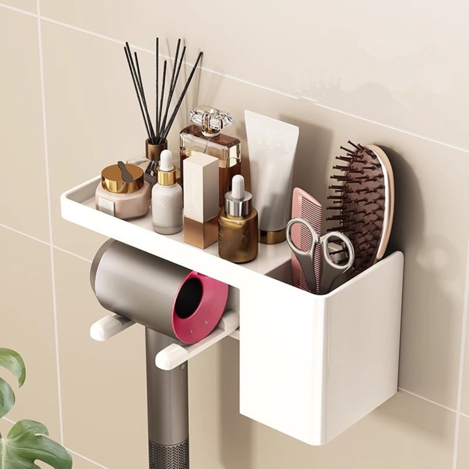 Multi-Functional White Hair Dryer Holder – Wall-Mounted Bathroom Hair ...