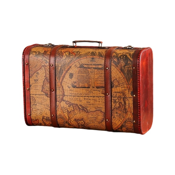 Multi Functional Wooden Chest with Faux1eatherHandle Portable Carrying Case Home Decoration Travel Storage Solution