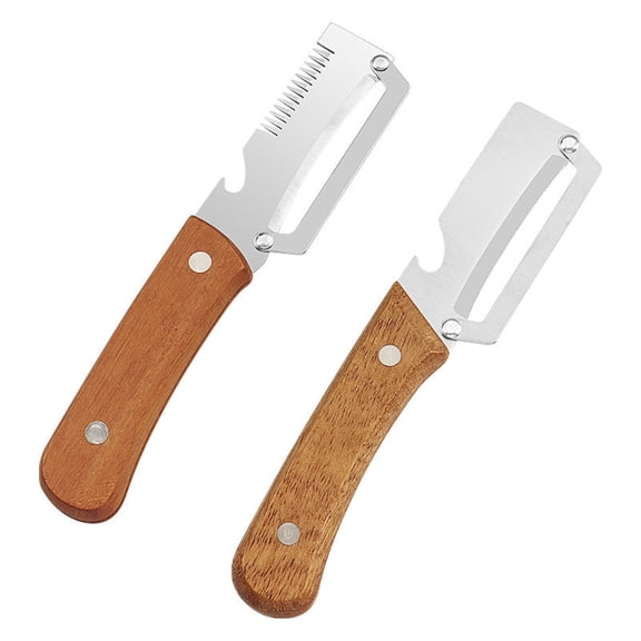Wooden Handle Stainless Steel Serrated Edge Julienne Vegetable Peeler Set of 2