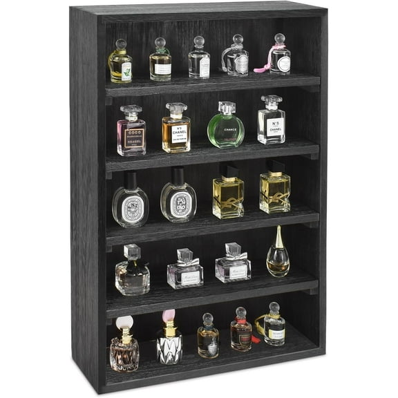 Multi-Functional Wooden Wall Mounted Shelves, 5 Adjustable Height Display Rack for Collectibles, Shot Glasses, Spice Cans & Vanity Storage