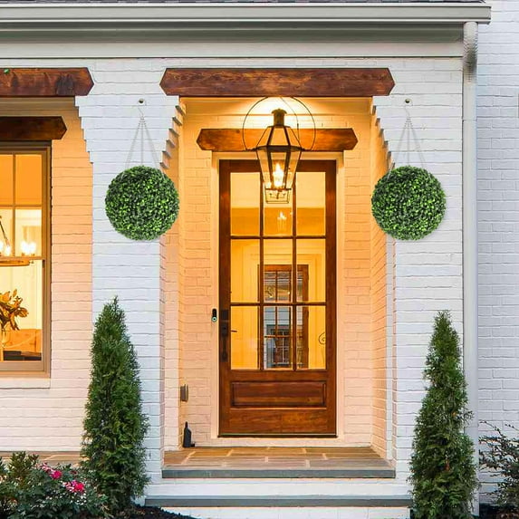 Multi-Functional2 PCS 24” Artificial Plant Topiary Ball with Pot, Faux Boxwood Balls with LED, Topiary Balls Artificial Outdoor Set of 2 for Backyard, Balcony, Garden, and Home Decor
