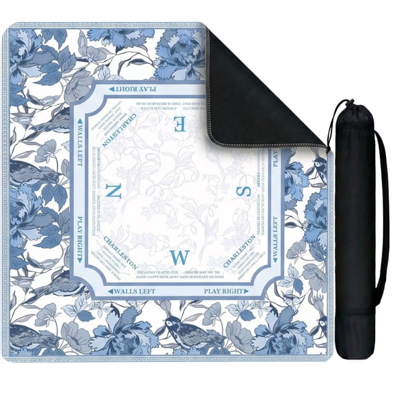 Multi-Game Blue Mahjong Mat, Anti-Slip Neoprene Square Table Mat, Portable Rolling Game Pad for Home Travel Party