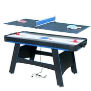Multi Game Table with Air Hockey and Table Tennis Features, Stylish Black, White, and Blue Design 60x30x31.2 Perfect for Indoor Fun, Family Games, and Kids Entertainment