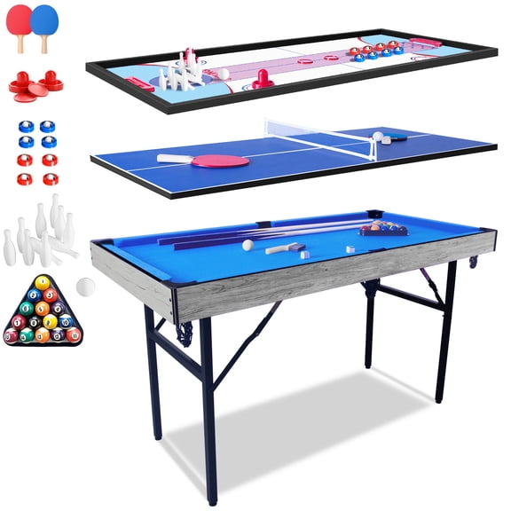 Multi Game Table HLC Portable Multi Game Combination Table Set 5ft Game Table with Accessories, Foosball Table,Ping Pong,Pool Billiards,Air Hockey,for Kids Adults Family Birthday Christmas Gifts