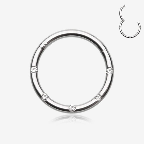 Multi-Gem Seamless Steel Clicker Hoop Ring