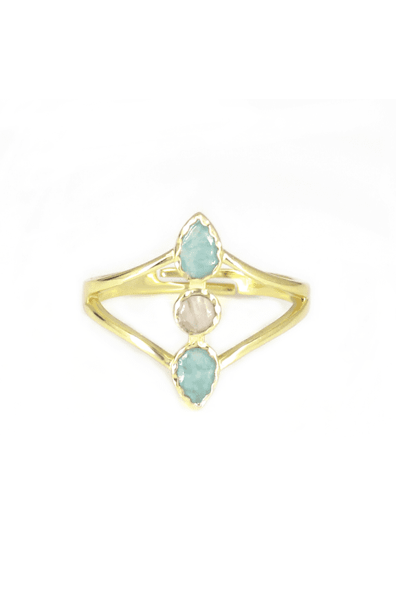 Pear Blue natural Chalcedony and Rose quartz 18k Gold-Plated Ring