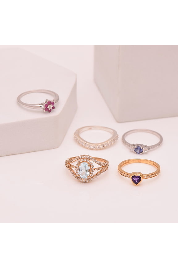 Multi Gemstone 5 Pcs Combo 925 Sterling Silver Women Floral Ring