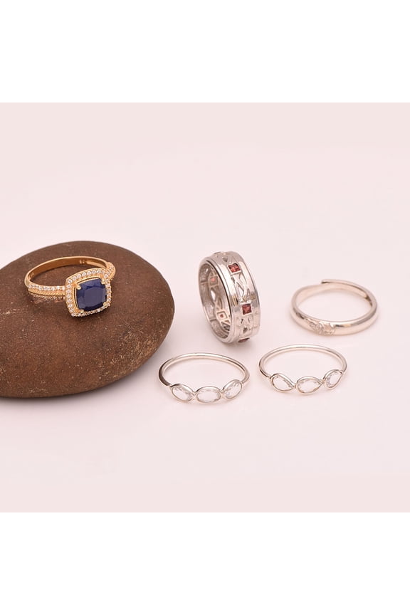 Multi Gemstone Combo 5 Pcs 925 Sterling Silver Women Wedding Ring