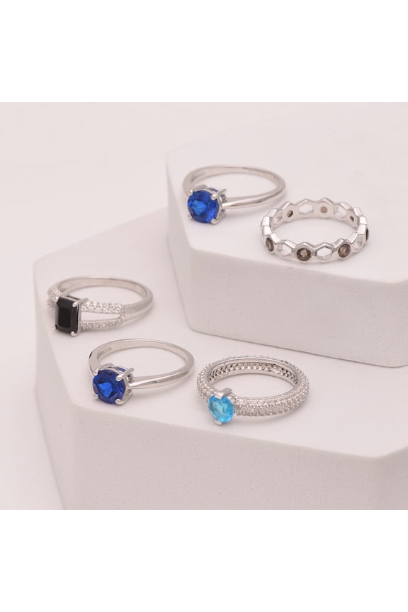Multi Gemstone Combo 5 Pcs 925 Sterling Silver Solitaire Stackable Women Gifts Ring
