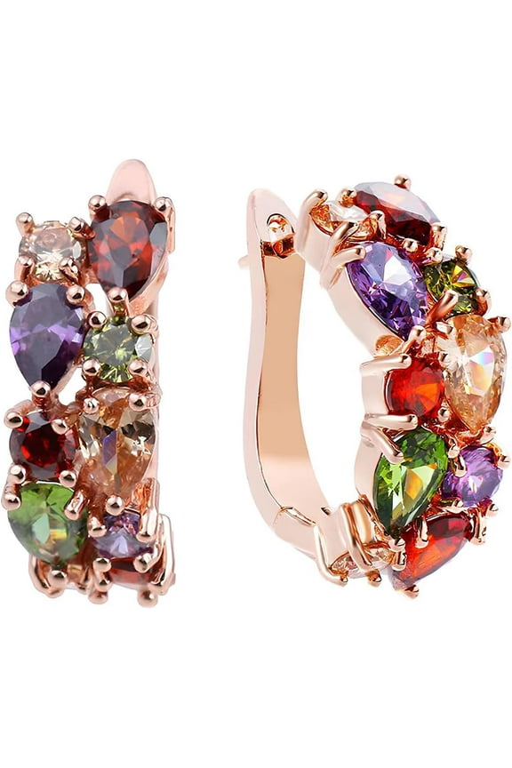 Multi Gemstone Earrings - Colorful Crystal Earrings for Women, Multicolored Crystal Elements Stud Earrings Jewelry for Women