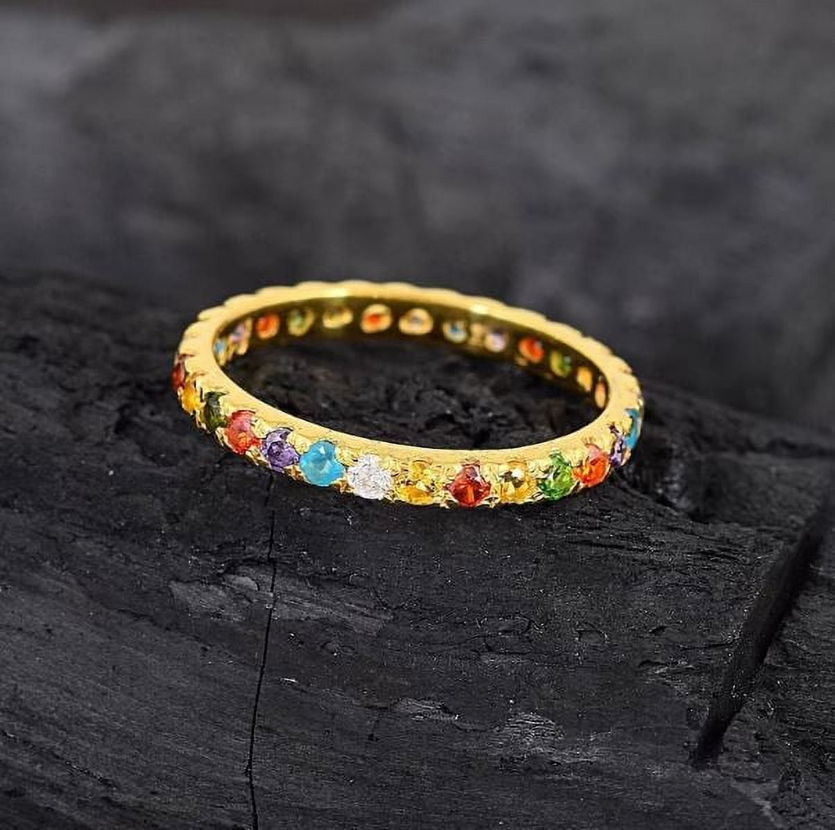 Multi Gemstone Eternity Wedding Engagement Band Ring 925 Sterling