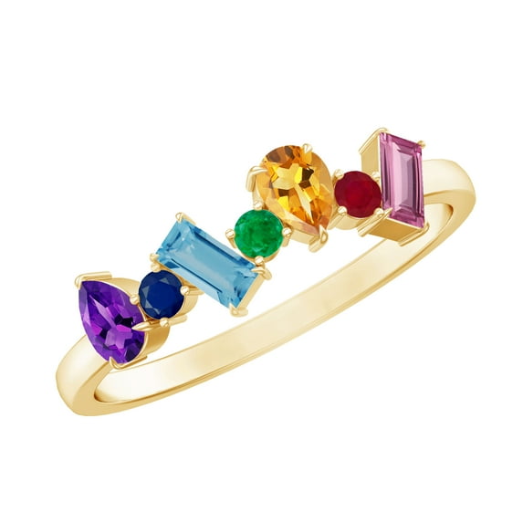 Rosec Jewels Natural Multi Gemstone Promise Ring for Women - AAA Quality - Ready to Gift for Valentines Day, 14K Yellow Gold, US 6.00