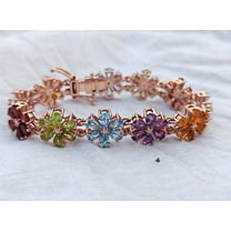Multi Gemstone Tennis flower Bracelet in Silver,gemmstone chain Bracelet for Women gift