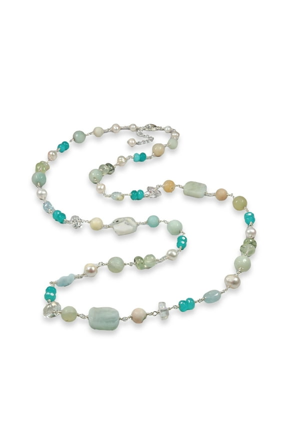 Multi-Gemstones and Freshwater Pearl Necklace, New, 1 Count
