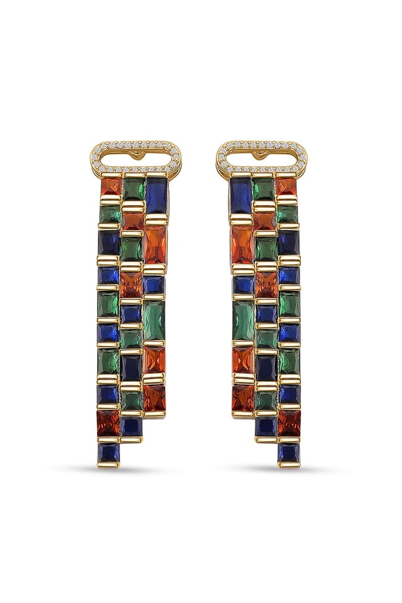 Multi Glass and Cubic Zirconia Earrings in Goldtone