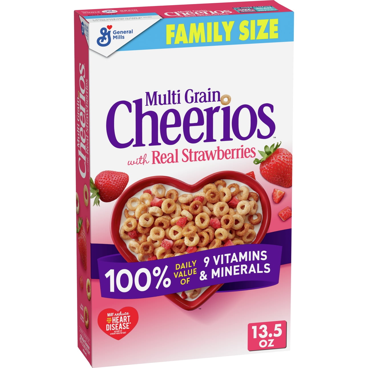 Multi Grain Cheerios with Strawberries Breakfast Cereal, Gluten Free, 13.5 oz