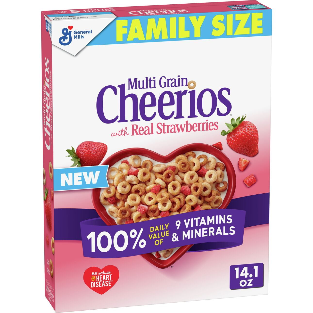 Multi Grain Cheerios with Strawberries Breakfast Cereal, Gluten Free