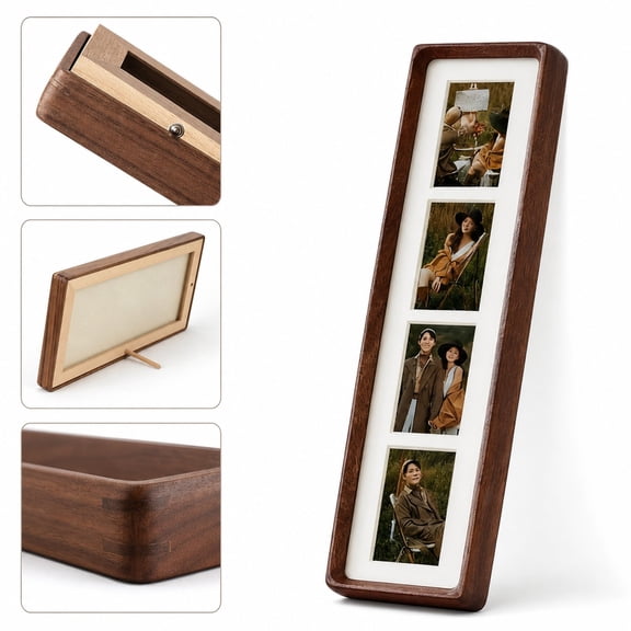 Multi-Grid Wood Photo Frame, 10x40 Inch 4-Opening Gallery Wall Frame, Rustic Solid Wood Collage Frame for Wedding Family Photos