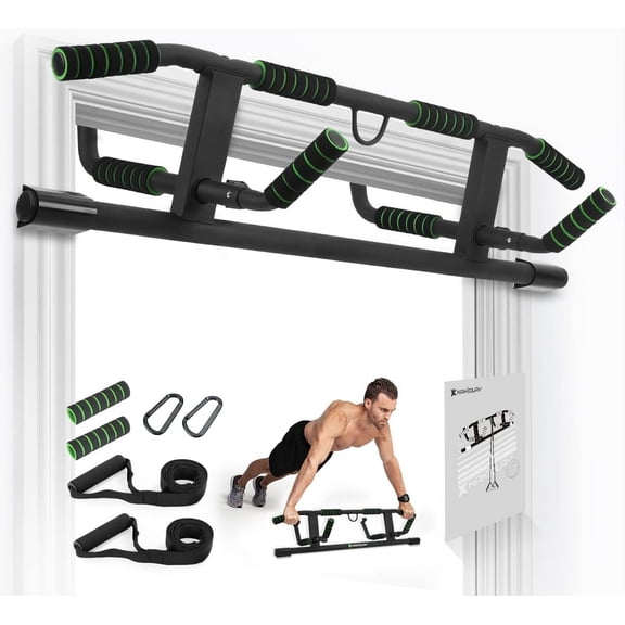MultiGrip Doorway Pull Up Bar, 440 Lbs Capacity with Suspension Straps, Door Frame Protectors for Home Gym Workout