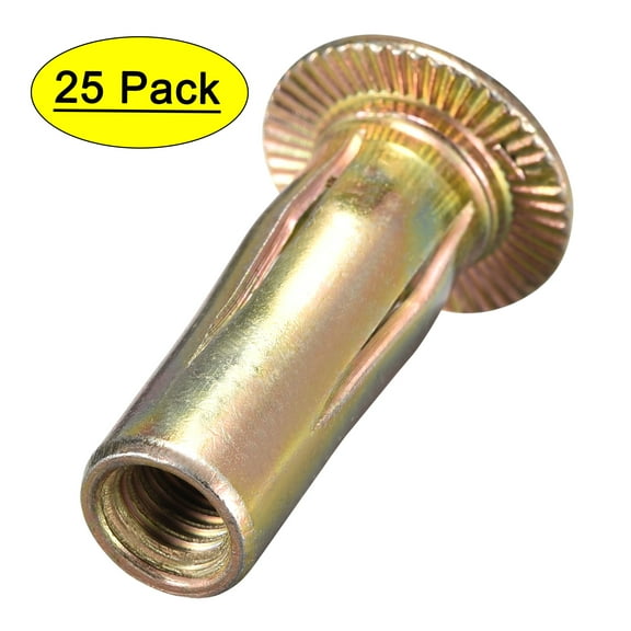 Multi Grip Rivet Nut, M6 Pre Shank Carbon Steel Color Zinc Plated Flat Head Threaded Insert Nut 25 Pcs