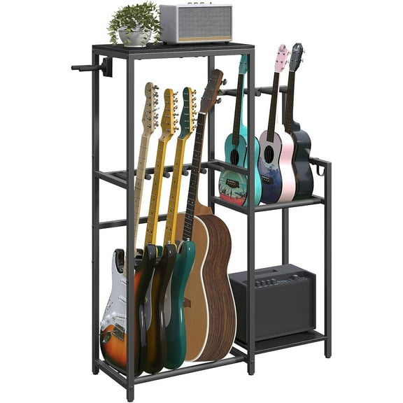 Multi-Guitar Rack, for Acoustic, Electric, Bass, Ukulele, Banjo, 5 Guitars, AMP Stand, Record Rack, Accessory Holder, EVA Cover, Home Studio, Black
