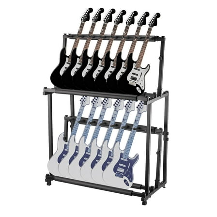 Multi Guitar Stand 2 Tier, 14 Holder Height Adjustable Multiple Guitars Display Rack for Guitars Guitar Amp Accessories for Home Music Studio