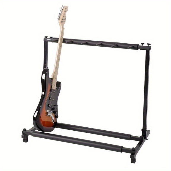 Multi Guitar Stand Rack- Holds 5 Acoustic, Electric, and Bass Guitars, Foldable & Portable, Guitar Display Holder for Home & Studio with Protective Non-Slip Padding - Perfect Guitar Accessories
