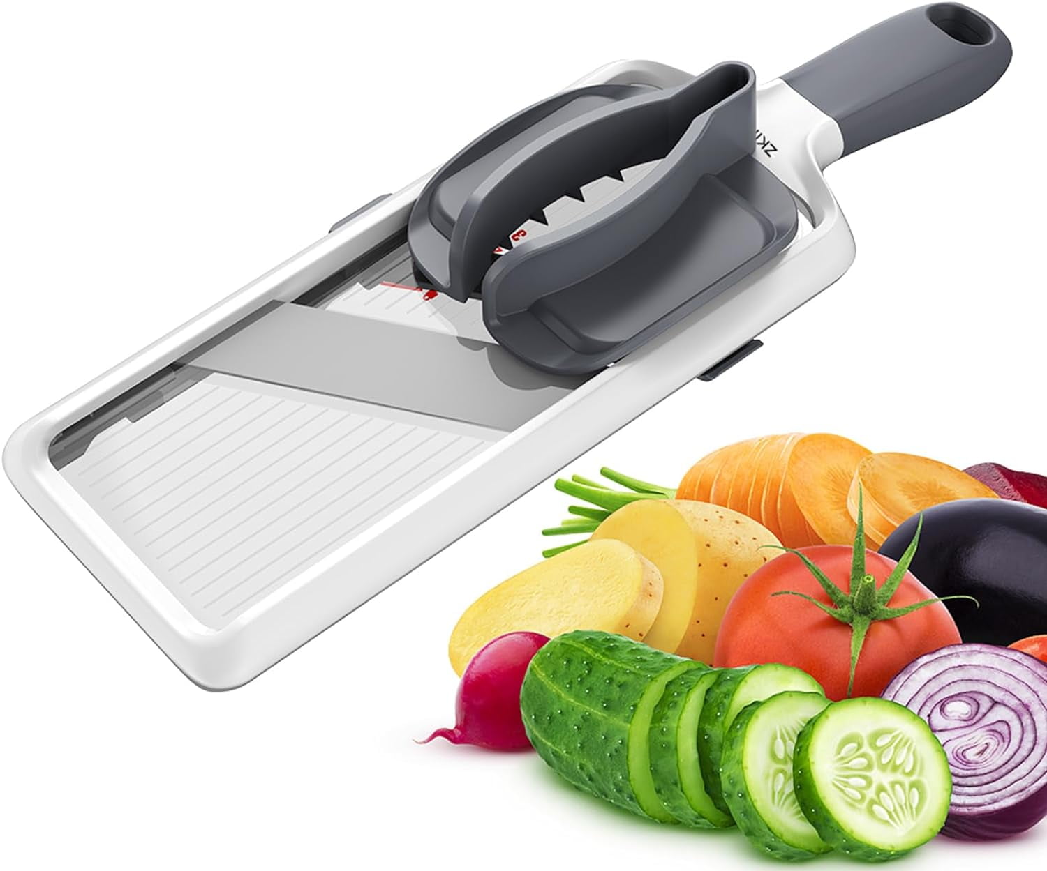 Multifunktions-Handmandoline – Verstellbare Edelstahlklinge (1/2/3 Mm), Rutschfester Griff, Grau