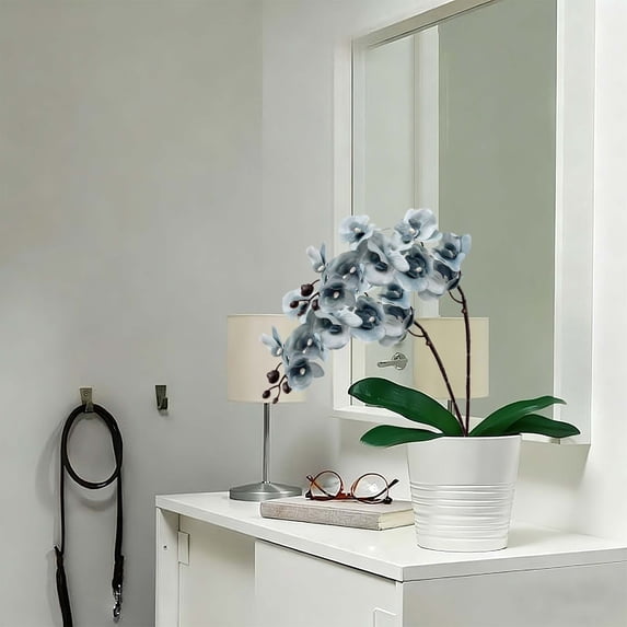 Multi Head Phalaenopsis Orchid Artificial Flower Decorative High Branch Bouquet for Living Room Home Display,Dark blue,1 Stem