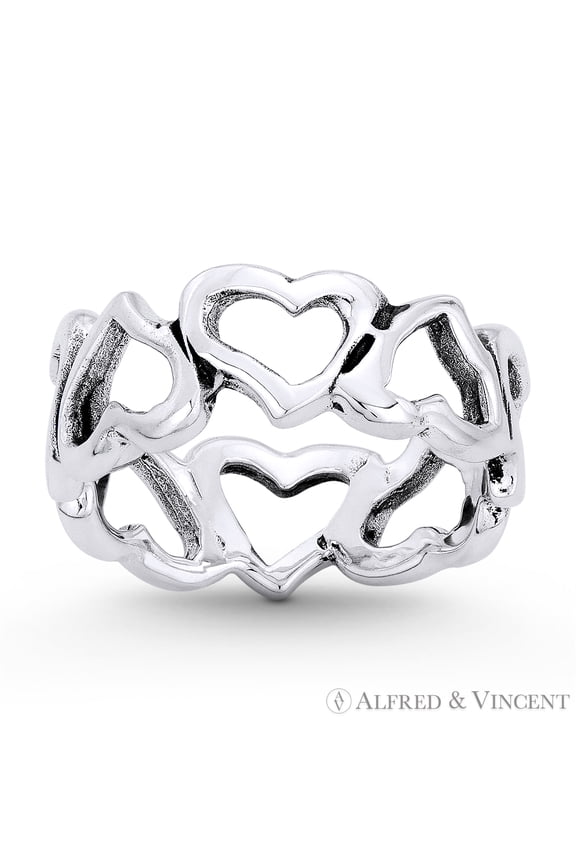 Multi-Heart Charm Stackable 7mm Eternity Band in Oxidized .925 Sterling Silver
