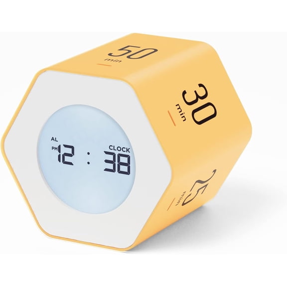 Multi-Hexagon Clock Cube, Digital Clock, Pomodoro Timer with Backlight 12/24H Count up & Countdown, Flip Timer, Various Time Presets - Ideal for Classroom, Gym, Office (Yellow)