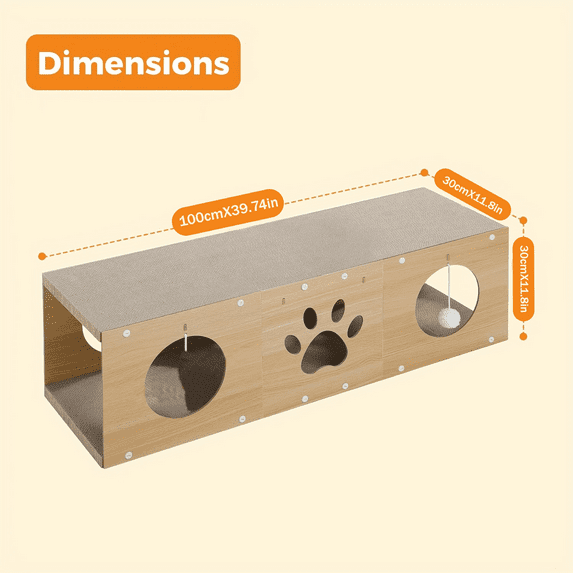 Multi-Hole Fun Cat Tunnel House with Scratching Board & Pom Poms – Interactive Cat Scratcher for Multi-Cat Families, Self-Play Drilling Teaser