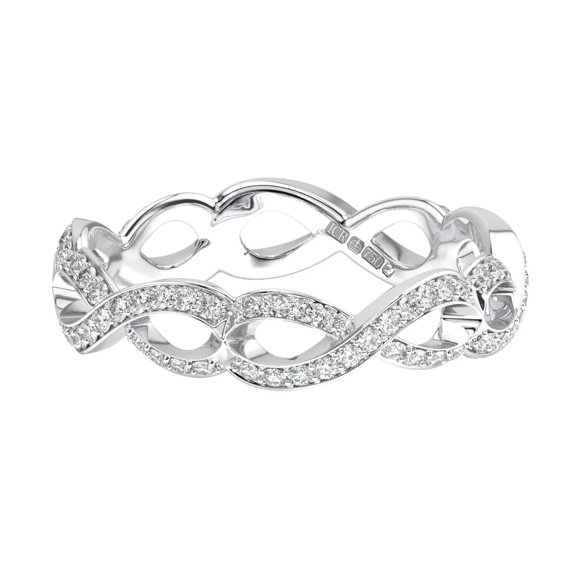 Multi Infinity Diamond Band, Full Eternity Diamond Wedding Band, Pave Set Diamond Band Ring, Delicate Anniversary Promise Band For Wife, 1.7 Ct Simulated Diamond, 14K White Gold Plated