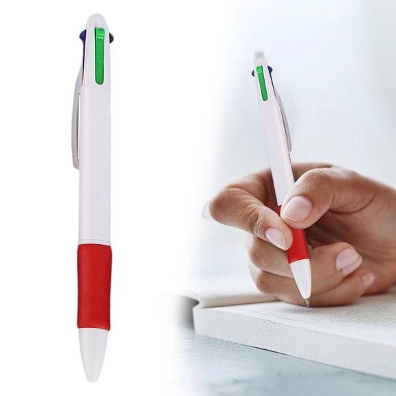 Multi Ink Retractable Ballpoint Pen 5.51in, Red Comfort Grip 4 Color Combined Writing Pen, Clip-On Portable Multicolor Pen For Contract Signing & Monthly Financial Log Tracking