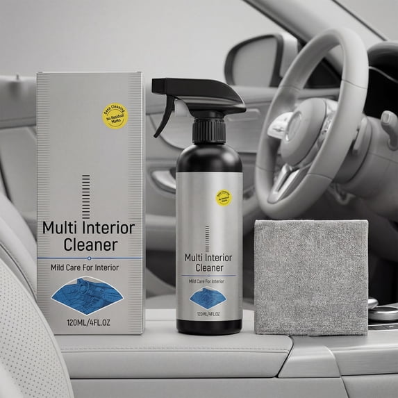 Multi Interior Car Cleaner Spray 120ml,All Purpose Upholstery Cleaner Leather Plastic Dashboard Stain Remover Care Solution Microfiber Cloth Included Deep Cleaning Odor Removal Safe Gentle Formula