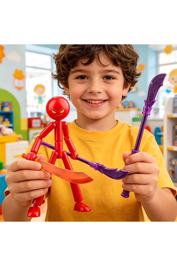 Multi Joint Movable Stick Figure Doll, Assembled Action Figure with 7 Weapons, 7.08 Inch, 1 Figure Set