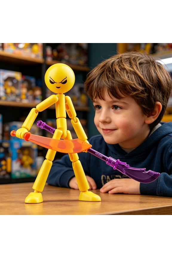 Multi Joint Movable Stick Figure Doll, Assembled Action Figure with 7 Weapons, 7.08 Inch, 1 Figure Set