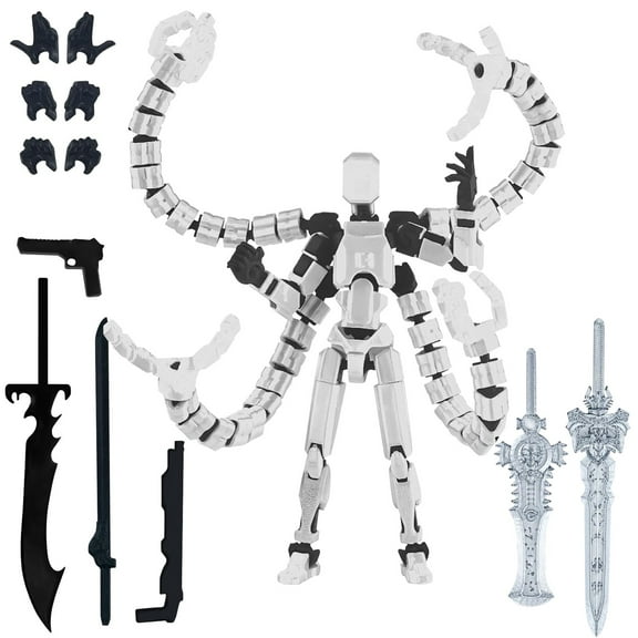 Multi Jointed 3D Printed Action Doll with Interchangeable Hands and Sword Accessories for Decompression and Artistic Displays, White 7x5 Inch