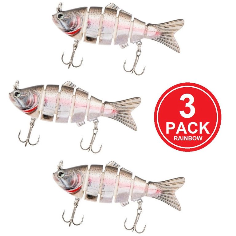 Multi Jointed Bait 6-Segment Fishing Lures Swimbait Bass Tackle 3 PCS / Rainbow, Size: 3.81\, Multicolor