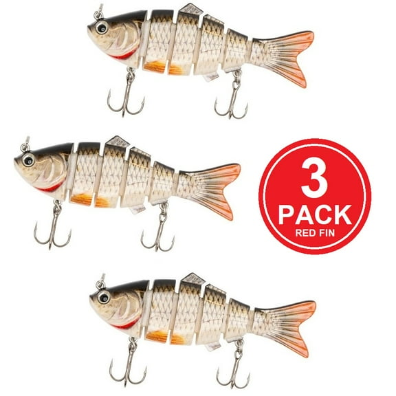 Multi Jointed Bait 6-Segment Fishing Lures Swimbait Bass Tackle 3 PCS / Red Fin