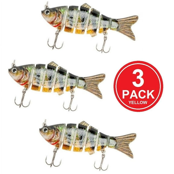 Multi Jointed Bait 6-Segment Fishing Lures Swimbait Bass Tackle 3 PCS / Yellow