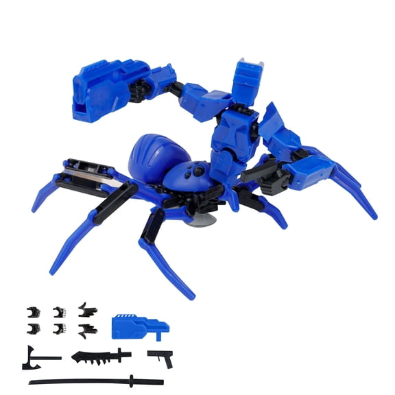Multi Jointed Spider Robot 3D Printed Articulated Action Figure with Suction Base Posable Desktop Ornament and Stress Relief Display Blue