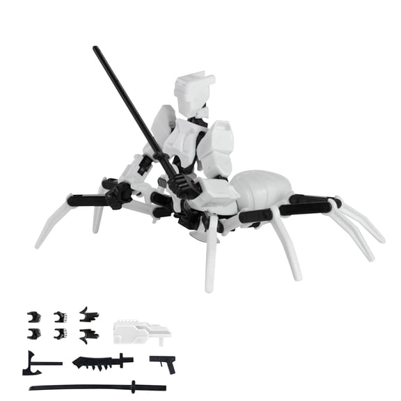 Multi Jointed Spider Robot 3D Printed Articulated Action Figure with Suction Base Posable Desktop Ornament and Stress Relief Display White