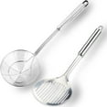 thumbnail image 1 of Multi Kitchen Utensil Stainless Steel Cooking Skimmer Slotted Fish Turner Spatula Spoon Colander Drain Water Filter Spoon Ladle Spider Strainer Skimmer Ladle for Cooking &Frying (2pcs), 1 of 7