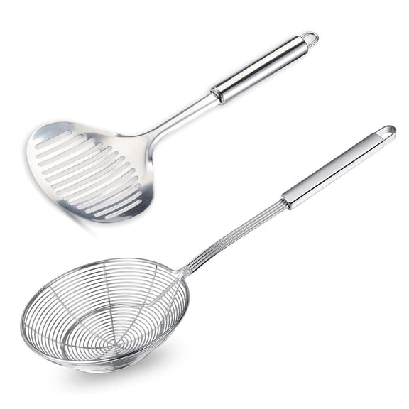 Multi Kitchen Utensil Stainless Steel Cooking Skimmer Turner Spatula Spoon Colander Drain Water Filter Spoon Ladle Spider Strainer Skimmer Ladle for Cooking &Frying