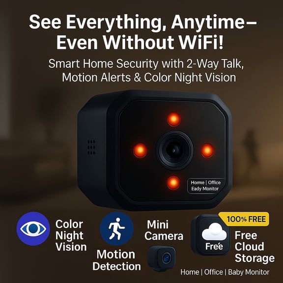 Multi-Language Micro Camera for Home: Living/Bedroom/Baby/Pet, APP Alarm, WiFi/No-Network Mode, Full Color Night Vision & 4 IR Lights, Smart Tracking, Ideal for Holidays
