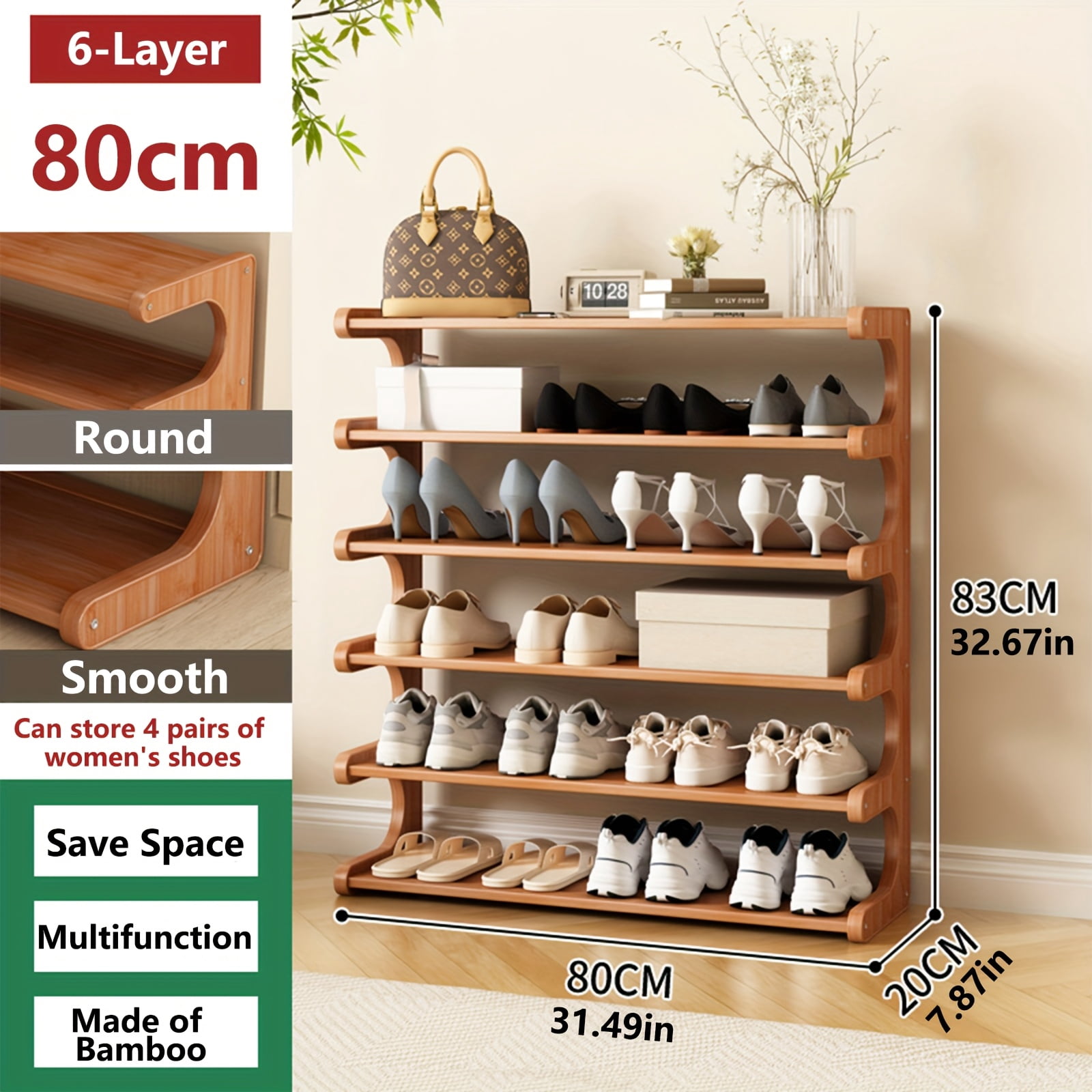 Multi Layer Bamboo Shoe Rack With Wood Grain Finish, Suitable For ...