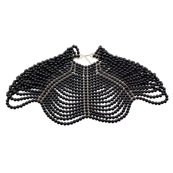 Multi Layer Beaded Necklace Imitation Pearls Beads Chain Shoulder Wrap Chain