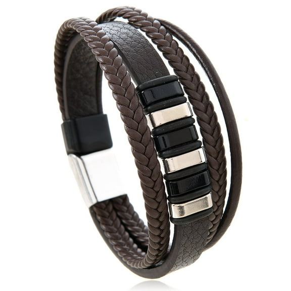 Multi-Layer Braided Leather Bracelets Cross Leather Wrap Cuff Bracelets for Men